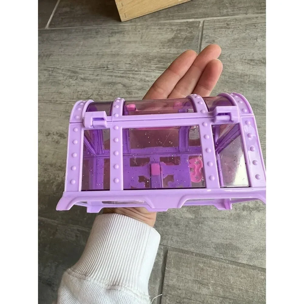 Purple Treasure Box & Key Girls Kids Organizer Plastic Jewelry Play Gift Cute